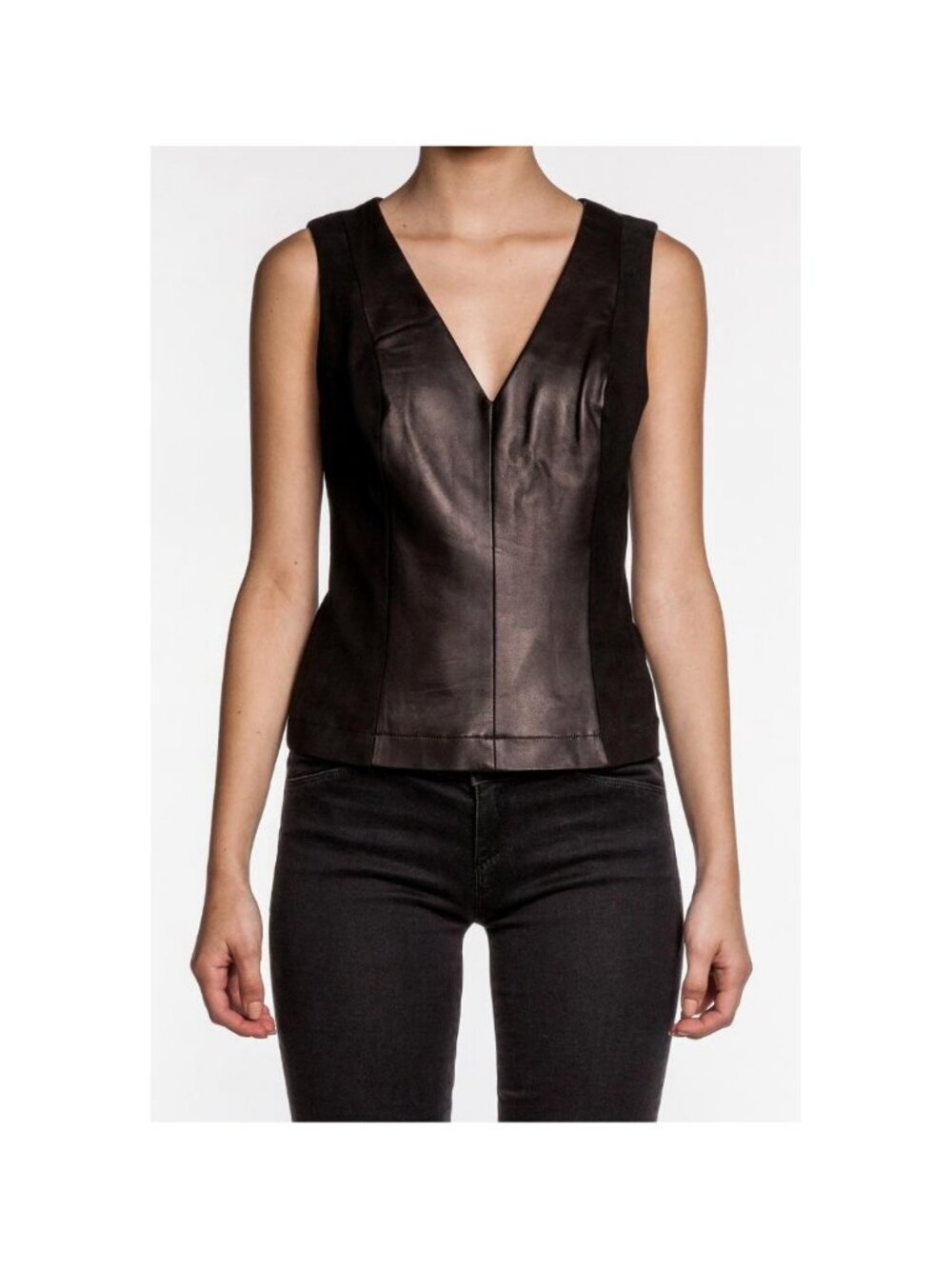 Robert Rodriguez Leather Suede Top Black Sleeveless V Neck Shirt Vest Tank NWT